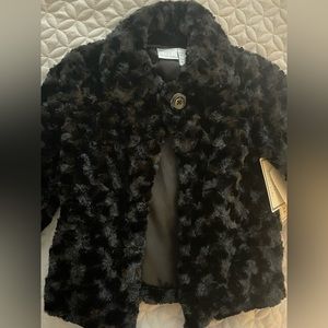 New Girls Warm Fancy Black Furry Dressy Jacket, Size 4T